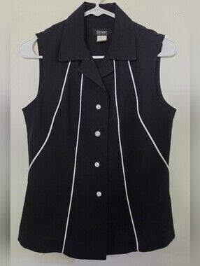 Spago Black Collared Button Up Sleeveless Top